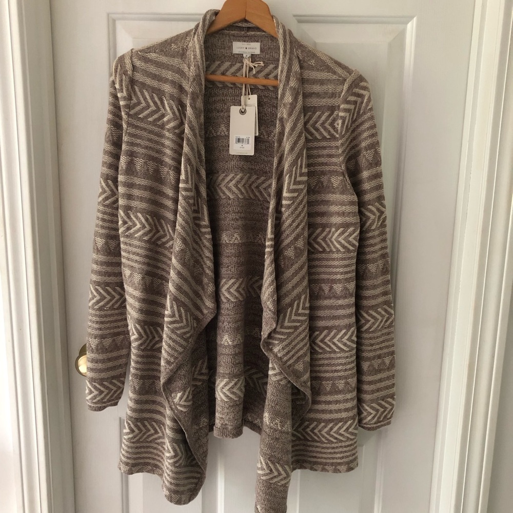 Lucky Brand Geometric Tan Cardigan